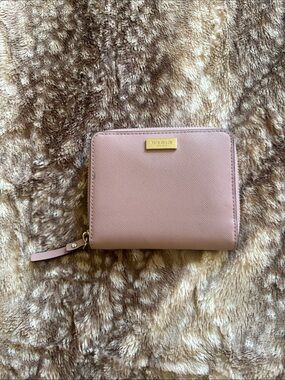 kate spade Rose Pink Saffiano Zip Around Wallet with Gold Plate